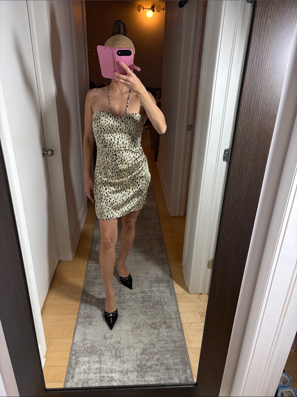 Zara Satin Leopard-Spot Mini Slip Dress